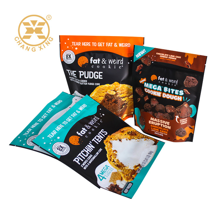 Custom Printed Cookie Stand Up Pouch Chocolate Chip Zipper Food Packaging Bag Chocolate Chip Cookie Packing Bag