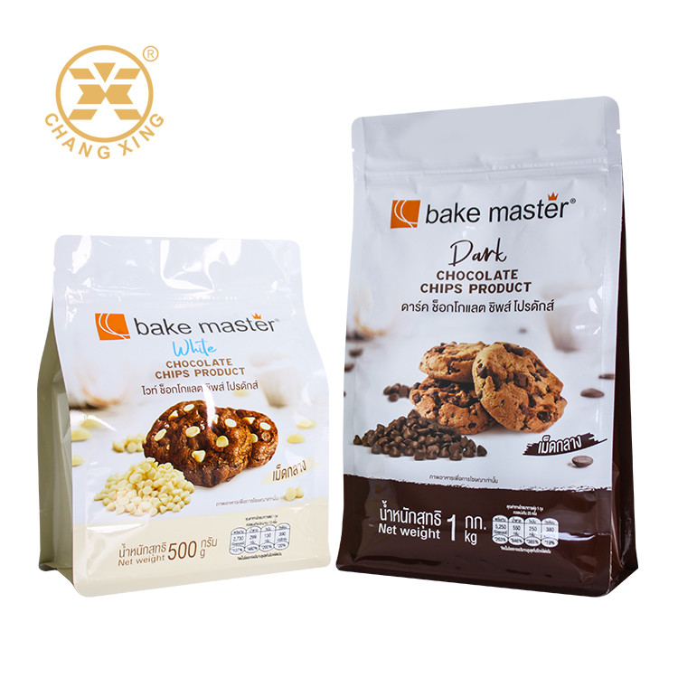 Customized Flat Bottom Cookie Packaging Pouch Stand Up Pouch Chocolate Chip Zipper Food Packaging Bag
