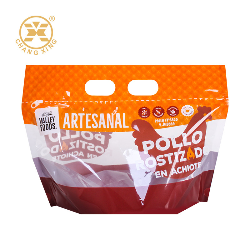 Custom Hand Punch Hole Zipper Top Roast Chicken Packaging Bag Plastic Roast Grilled Chicken Bag