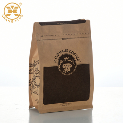 Flache Unterseite des Quadrats kompostierbare Kraftpapier-Kaffee-Taschen mit Taschen-Zipverschluss-Ventil