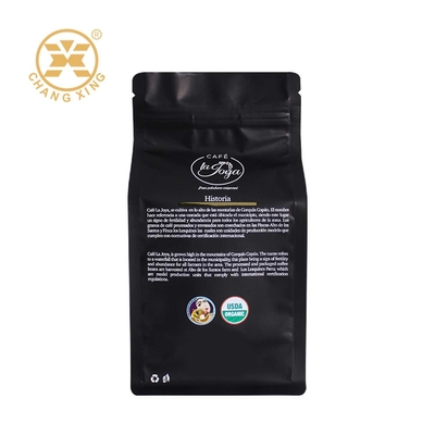 Schwarzer leerer kompostierbarer Druckkaffee 500g sackt eine Weisen-Ventil-flache Unterseite mit Reißverschluss ein
