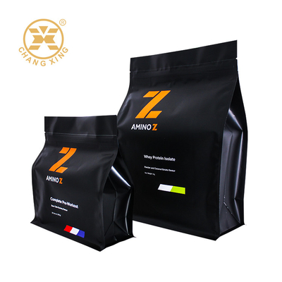 1 kg 2 kg Flachboden Mylarfolie ausgekleidet Schütteln Kunststoff Whey Protein Pulver Verpackungstüte mit Reißverschluss
