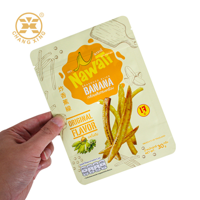 OEM ODM Lebensmittelqualität Snack Lebensmittelverpackungstüte Puffing Verpackungstüte Plastik Reißverschluss Tasche für gebratene Bananenstreifen Chips