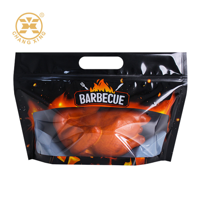 Besonders gedruckte Reißverschluss-Plastikverpackung für Rotisserie Hot Grill Brathähnchen und Deli Fleisch Feature Feuchtigkeitssicherheit